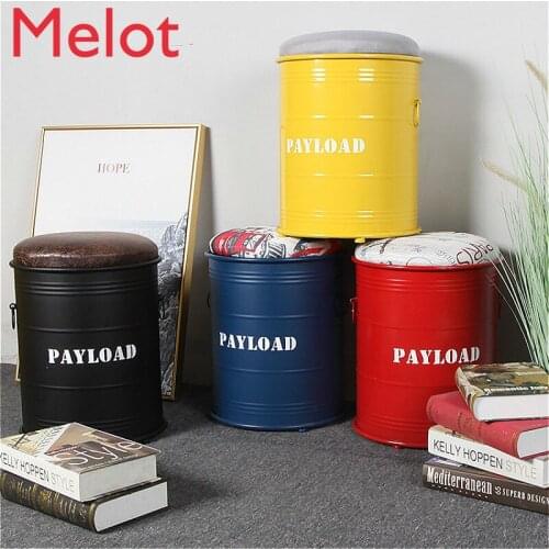 Custom Vintage Bar Chair Wrought Iron Oil Drum Stool Paint Bucket Bar Stool round Iron Bucket Bar Stool Storage Stool