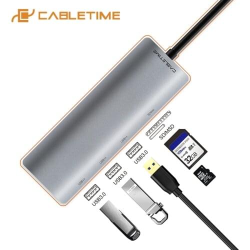 CABLETIME USB Type C Hub to USB 3.0 Micro SD/TF Card Reader Adapter 5 in 1 USB-C Hub 3 USB Ports For Laptop PC MacBook Pro C049