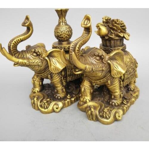 China seiko carving Pure brass elephant wealth A pair statue