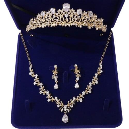 Crystal Rhinestone Wedding Crown Bridal Jewelry Sets With Tiaras Luxury Necklace Earrings Set Bride African Beads Jewelry Sets