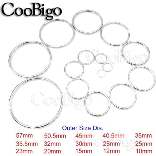 10pcs/lot 10mm 12mm 15mm 20mm 23mm 25mm 28mm Stainless Steel Hole Key Ring Key Chain Rhodium Plated Round Split Keychain