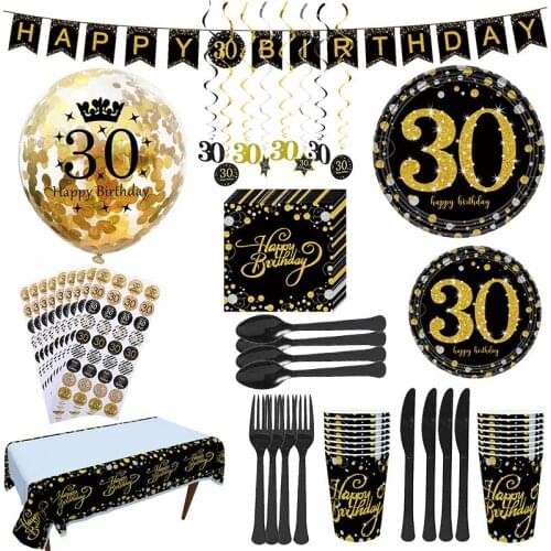 18/21/30/40/50/60th Birthday Party Disposable Tableware Sets Paper Cups Plate Banner Table Cloth Party Decorations Supplies