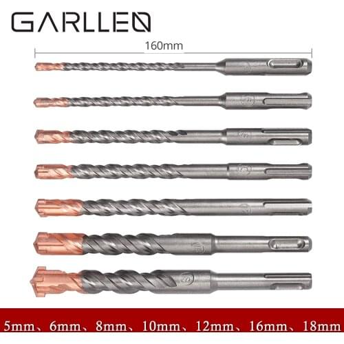 GARLLEN 7PCS Hammer Drill Bit Set Stone Drills YG8C Cross Head Cutter Concrete Deep Drilling 5-18mm Tool Kit for Electric Hammer