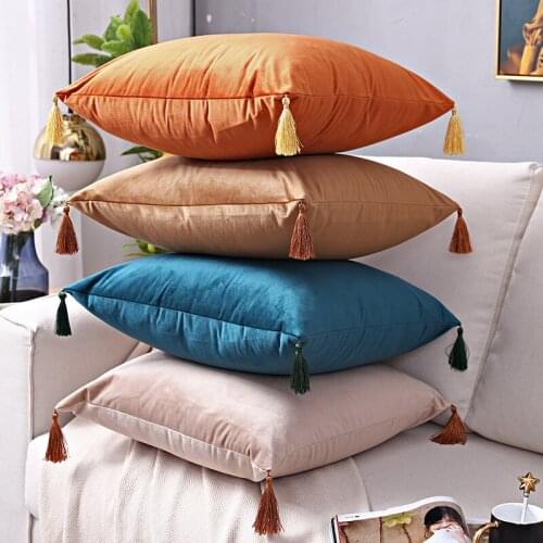 30x50/45x45cm solid color velvet cushion cover tassel fringes pillow cover backrest pillowcase home decor