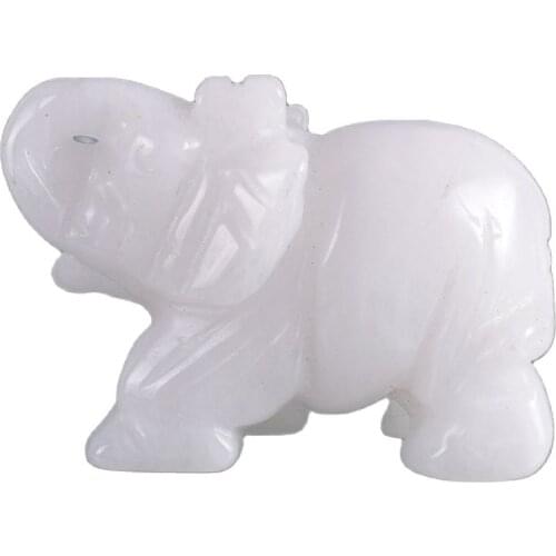 Jade Miniature Figurine Elephant Hand Carved Craft White Mineral Crystal Stone Animals Statue Chakra Home Decor Accessory 2 Inch