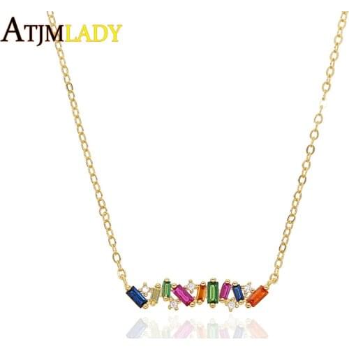 2020new Minimal Thin Baguette Rainbow Cz Bar Necklace For Women Mom Multi Colored Delicate Fashion Gorgeous Jewelry Mothers Gift