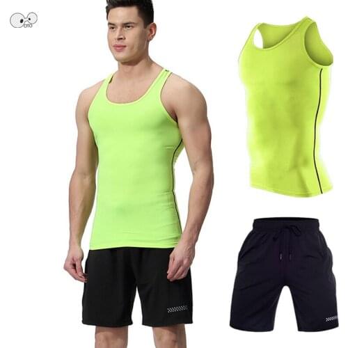 NEW 2019 Marathon Running Sport Vest+Shorts Suit 2 Pcs Mens Bodybuilding Set Fitness Gym Jogging Tracksuits Quick Dry Sportswear