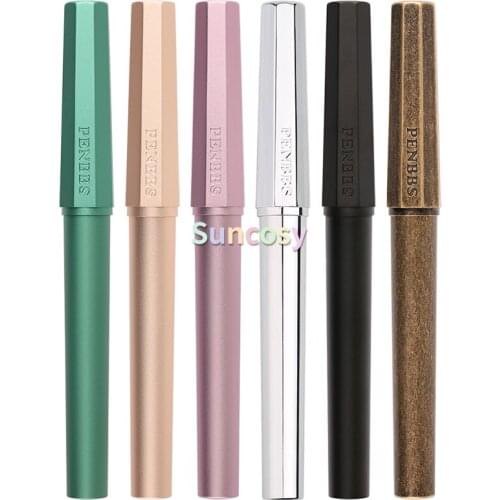 Penbbs 350 Fountain Pen Aluminum Alloy Anode Octagonal Fashion Vintage Brass pen with Gift Case Office Business Writing Set
