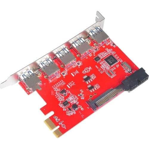 PC Expansion Card PCIE to 5 USB 3.0 5Gbps HUB with SATA 15Pin Power Supply Port for Desktop Computer