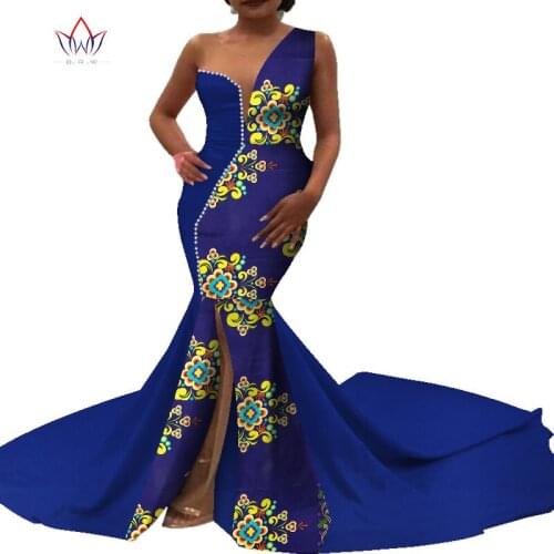 Bazin Riche African Print Sexy V Neck Evening Long Dress Dashiki African Dresses for Women African Clothes Party Dresses WY6929