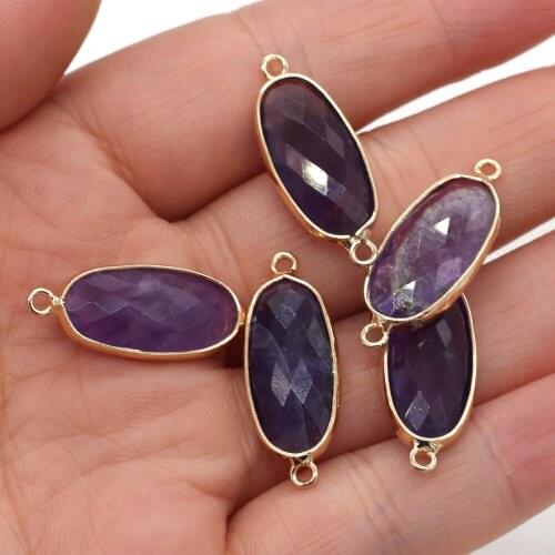 Natural Stone Amethyst Pendants Connector Trendy Faceted Charms For Jewelry Making DIY Necklace Bracelet Accessories 11x27mm