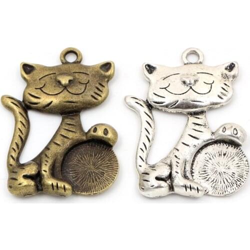 47x34mm 2pcs Antique Sliver and Bronze Plated Cat Handmade Charms Pendant:DIY for bracelet necklace