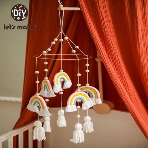 Lets make 1Set Baby Rainbow Bed Bell Newborn Bedside Rattle Baby Emotional ​Soothing Rotating Wooden Bedside Decorations