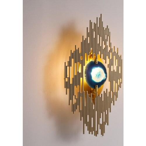 Luxurious Natural Agate Wall Lamp Northern Europe Originality Arts Designer Fund Model House Bedroom A Living Room Wall Lamp