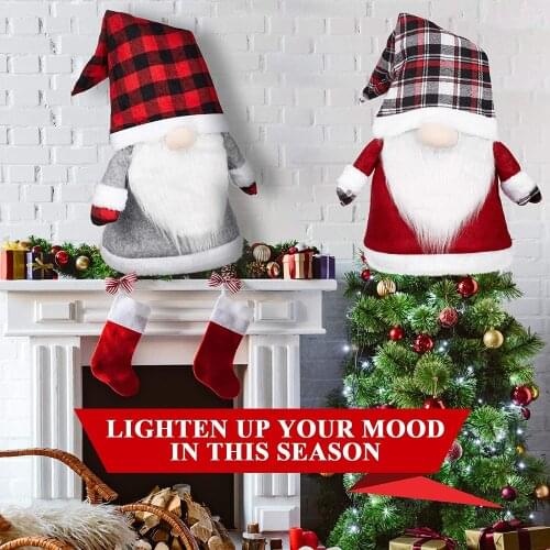 Christmas No-Face Doll Tree Hat Festival Gift Reusable Human-Shape Plaid Plush Decoration Cute