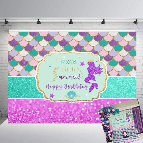 Mermaid Backdrop Under The Sea scale purple Background Glitter Bokeh Newborn Baby Children Birthday Party Decor Banner B-358