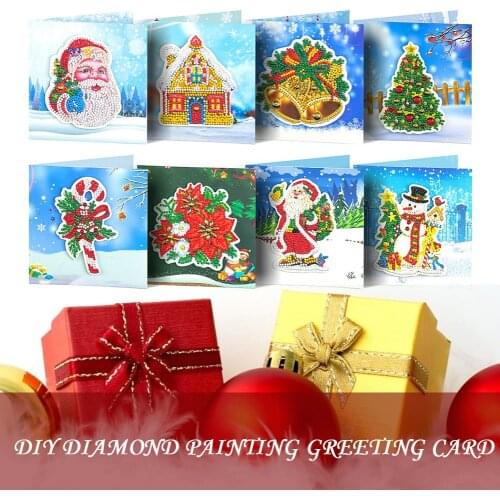 Santa Claus 5D DIY Special Shaped Diamond Painting Greeting Card Part Drill Christmas Birthday Christmas Diamond Handmade Cards