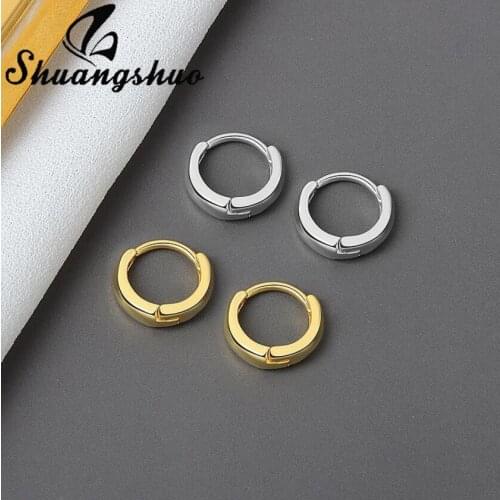Shuangshuo New Tend Personality Hoop Earrings Geometric Tiny Round Minimalist Statement Earrings for Women Wedding Jewelry Gift