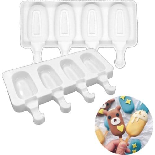 4 Cavity Silicone Ice Cream Mould Ice Cube Tray Popsicle Barrel Diy Mold Dessert Ice Cream Molds Freezer Ice Lolly Mould Home