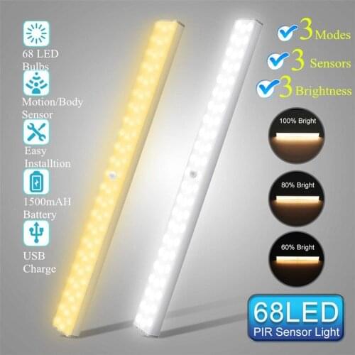 1500mAh 40cm 68 LED Closet Light With PIR Motion Sensor Night Lights Wardrobe Smart Lamp For Kitchen Bedroom Cabinet Backlight