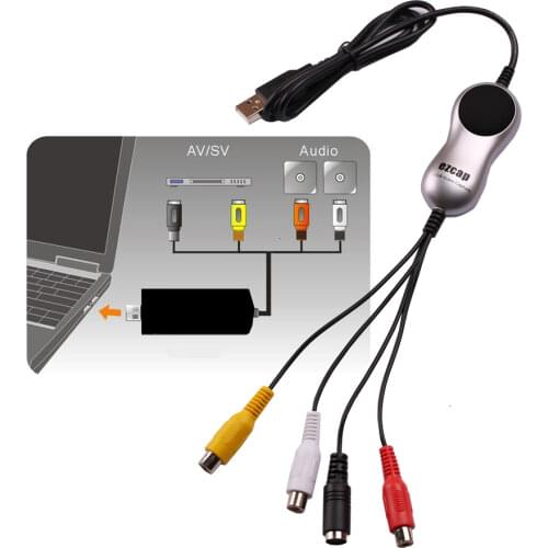 Ezcap USB 2.0 Video Capture V8 Hi8 DVD VHS DVR Adapter Recorder Converter Analog Video Audio to Digital for Windows 10 WIN 8.1 7