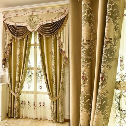 Royal top luxury 3D jacquard blackout curtains are used in the livingroom and bedroom with noble and elegant Voile curtains