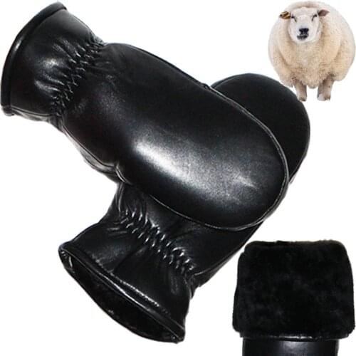 Mittens ladies leather sheepskin gloves real wool winter warm fur gloves thickened Female leather and wool integrated gloveswind