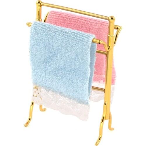 1Set 1/12 Doll House Miniature Towel with Rack Simulation Bathroom Bath Frame Model for Mini Decoration Dollhouse Accessories