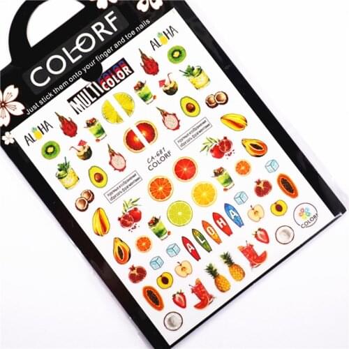 1pc 3D Lemon Pineapple Nail Art Stickers Yellow Nail Decals Summer Fruit Papaya Adhesive Slider Sticker for Nail Manicure DIY