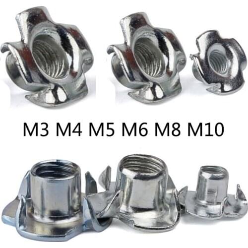 10pcs M3 M4 M5 M6 M8 M10 Zinc Plated Four Claws Nut T-nut Blind Pronged Tee Nut Speaker Nut Furniture Hardware