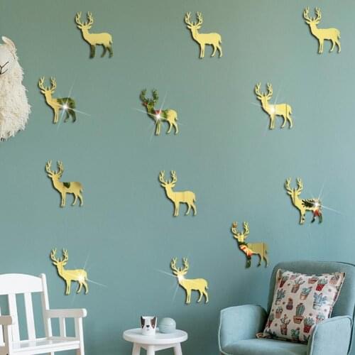 12Pcs Mini 3D Acrylic Mirror Wall Stickers Heart/Round Shape Stickers Decal Mosaic Mirror Effect Livingroom Home Decor