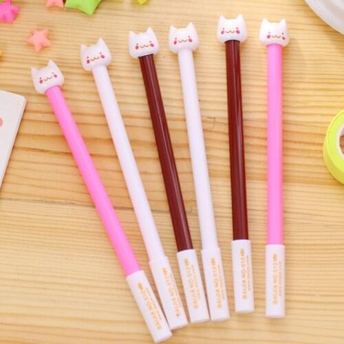 12 Pcs Creative White Cats Head Pattern Black Gel Pen Student Stationery Gel Pen Wholesale