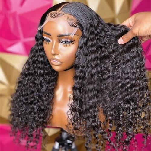 13*4 Lace Frontal Wigs Deep Wave Human Hair Wig Pre Plucked 180% Density Curly Lace Closure Wigs for Black Women Bleached Knots