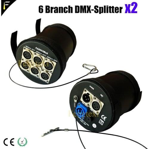 2Unit D6 Branch DMX Splitter 6 channels DMX512 Modular Splitter Amplifier Cylinder Spliter for Stage Light DMX Signal Enlarger