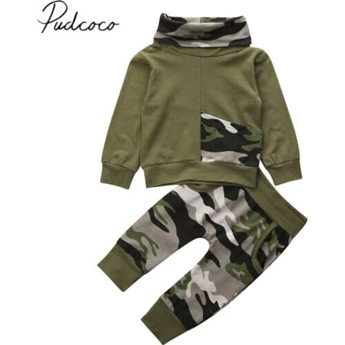 2019 Baby Spring Autumn Clothing Newborn Baby Boy Fall Clothes Camouflage Hoodie Tops Long Pants Outfits 2PCS Set Pocket Fashion