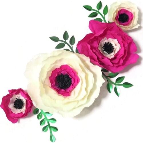2018 Giant Crepe Paper Flowers Artificial Flores Artificiale 4PCS+ 4 Leaves For Wedding & Event Backdrop Baby Nursery Shower