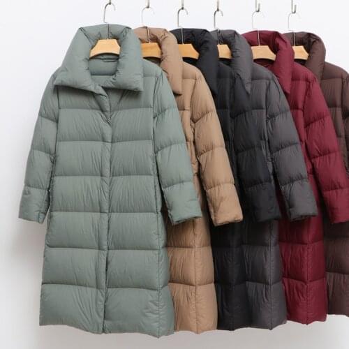 2021 New Winter Womens Down Coat Padded Warm Thick Long Puffer Jacket Casual Parkas Woman Ultra Light Female Overcoat Clothing