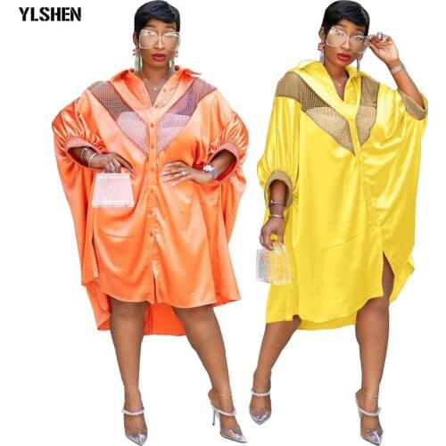 2021 Fall Clothes African Dresses for Women Plus Size Clothing Elegant Silk Christmas Dress Sexy Party Bat Sleeve Robe Femme