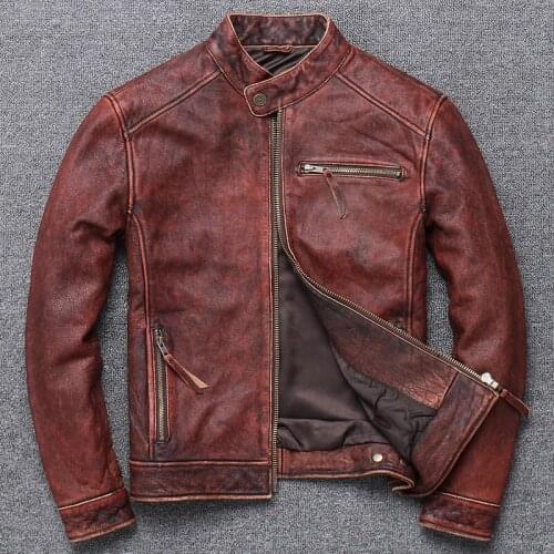 2021 Vintage Leather Men Jacket Casual Motorcycle Jacket Sand Collar Cow Leather Jacket Mens Clothing Chaquetas Hombre WPY2473