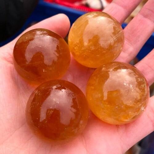 4pcs natural orange calcite stone sphere citrine crystal iceland gemstone ball around for crystal meditation reiki grid