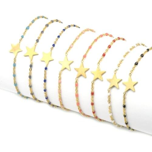 5pcs/Lot Multi-color Beads Star Gold Charm Dainty Adjustable Crystal Link Bracelets For Women Wedding Dainty Gift 2021 Wholesale