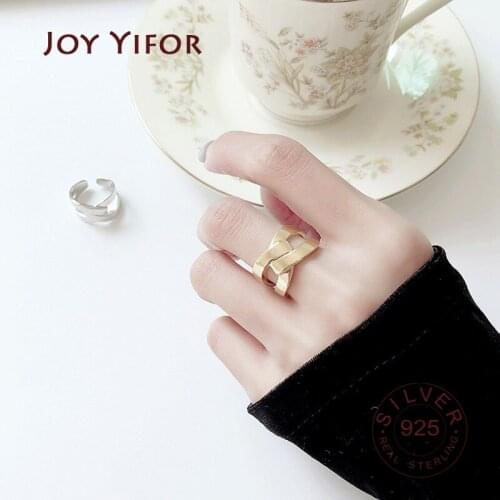 925 Sterling Silver Open Rings Korean Twisted wave silver Gold Color anel Finger Ring For Women Statement Adjustable
