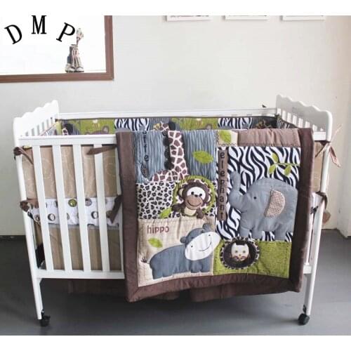 Promotion! 7PCS Embroidery baby bedding set crib cushion for newborn cot bed sets ,include(bumper+duvet+bed cover+bed skirt)