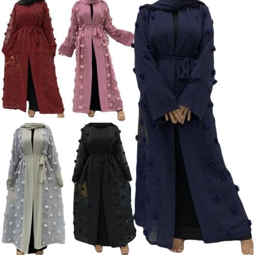 Arab Jilbab Dubai Muslim Women Abaya Open Kimono Ramadan Flower Long Dress Islamic Clothing Middle East Casual Party Fashion New