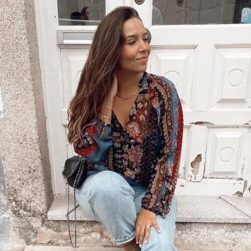 Foridol Floral Print Blouse Shirt Womens Clothing Transparent Ruffle Vintage Button Ladies Shirts Long Sleeve Tops 2021 New