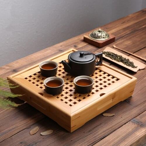 PINNY Natural Bamboo Tea Tray Chinese Kung Fu Tea Ceremony Table Hand Made Tea Sets Teapot Crafts Tray Environment