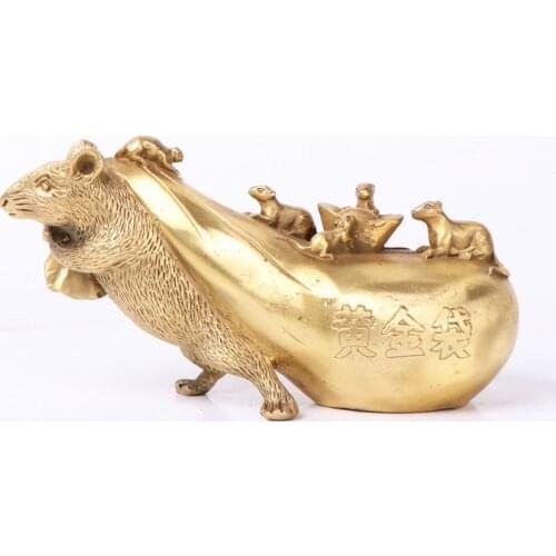 Pure Copper Cloth Bag Mouse Nest Rat Handicrafts Home Office Furnishings Fengshui Statue Figurine The Chinese Zodiac