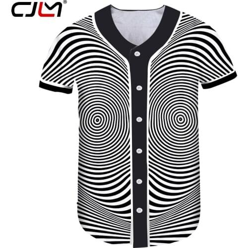 CJLM New Man Creative Black White Striped Baseball Shirt Unisex Men Loose Large Couple T-shirt 3D Printed Stun Tshirt