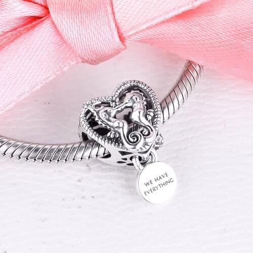 CKK Fit Pandora Bracelet 925 Sterling Silver Openwork Seahorses Heart Beads Charms DIY Jewelry Making Wholesale