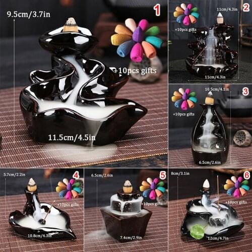 10Pcs Incense Cones + Backflow Incense Burner Incensory Statue Ceramic Aroma Smoke Censer Zen Room Incense Joss Holder